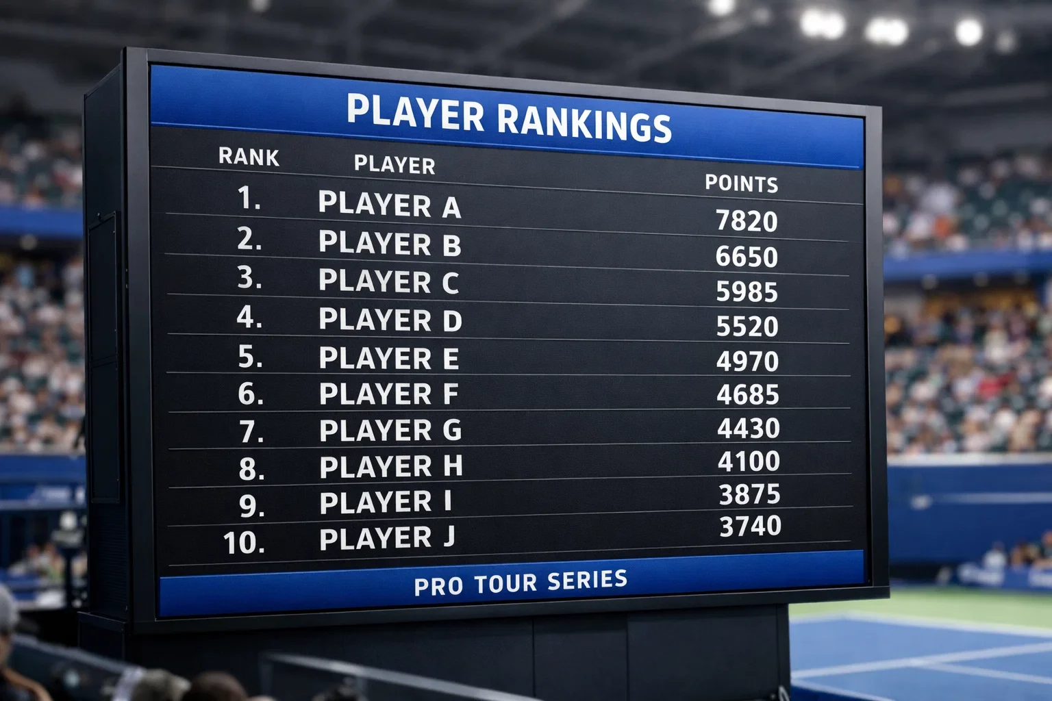 Classement ATP affiché lors d'un tournoi de tennis