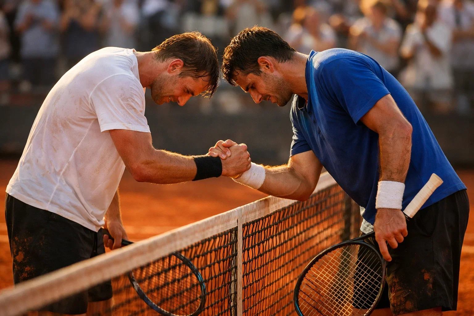 Deux joueurs de tennis se serrant la main au filet
