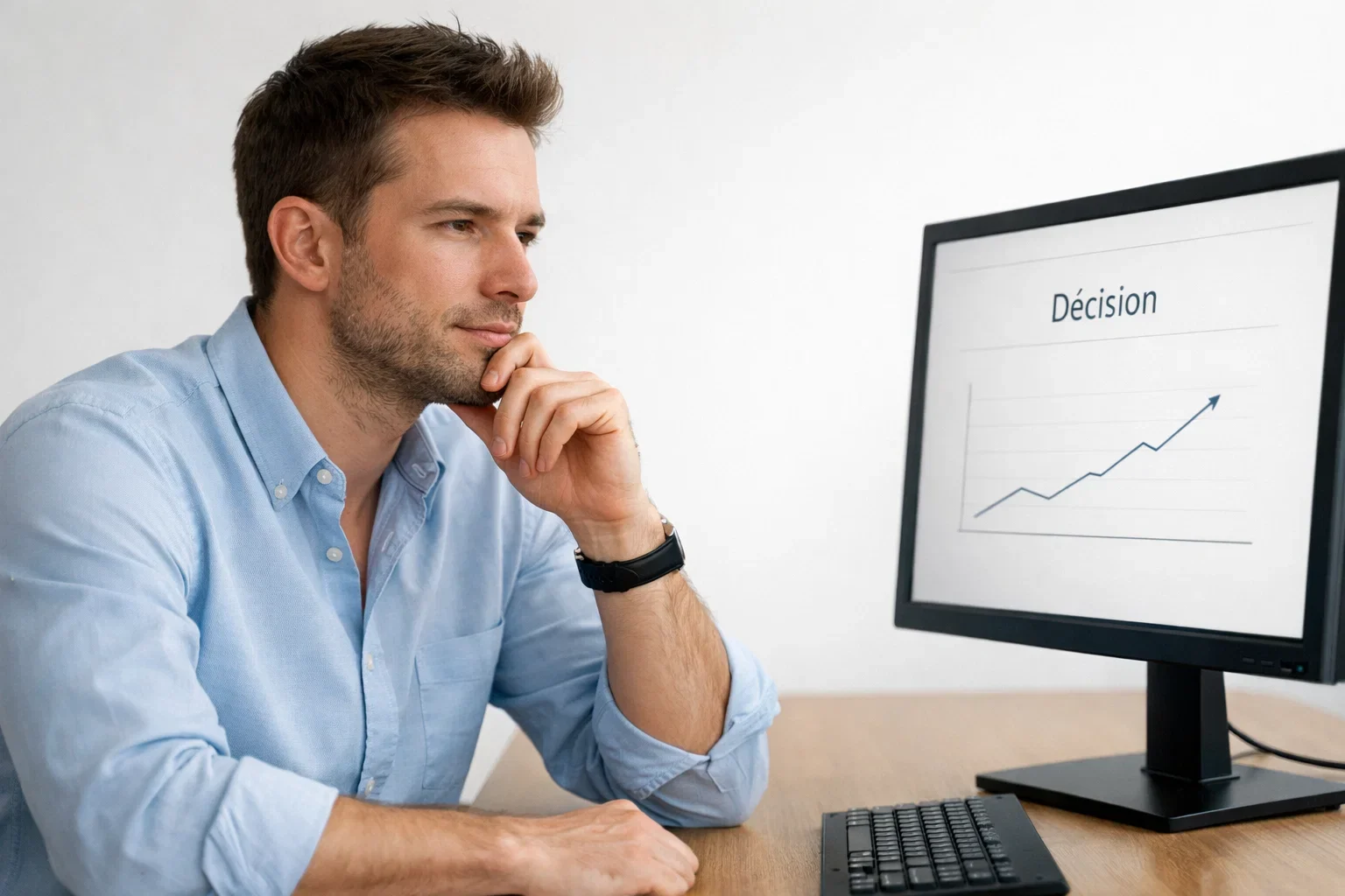 Personne réfléchissant devant un écran avec option cash out