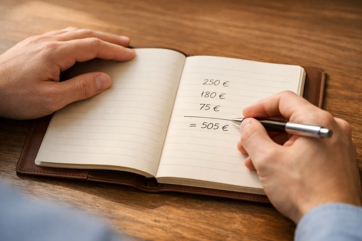 Personne notant dans un carnet ses finances personnelles