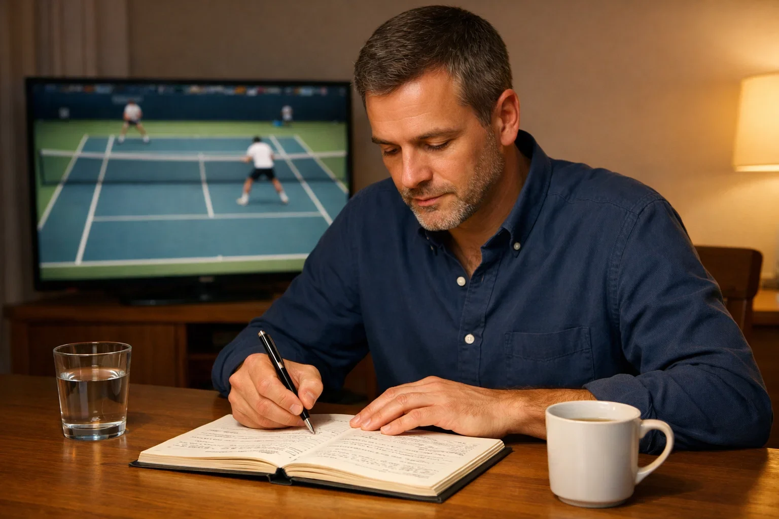 Parieur concentré analysant un match de tennis