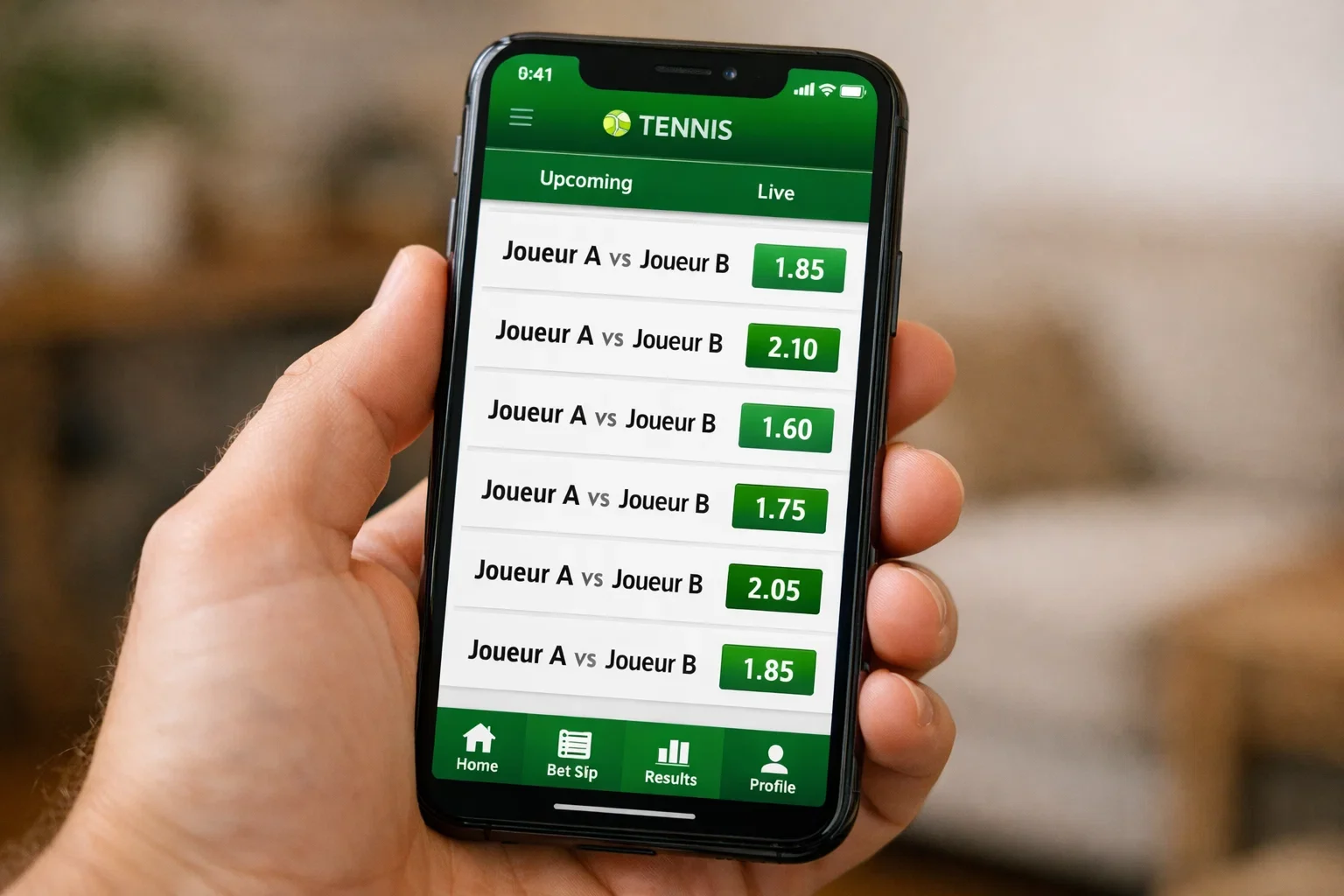 Écran affichant une interface de paris sportifs avec cotes de tennis