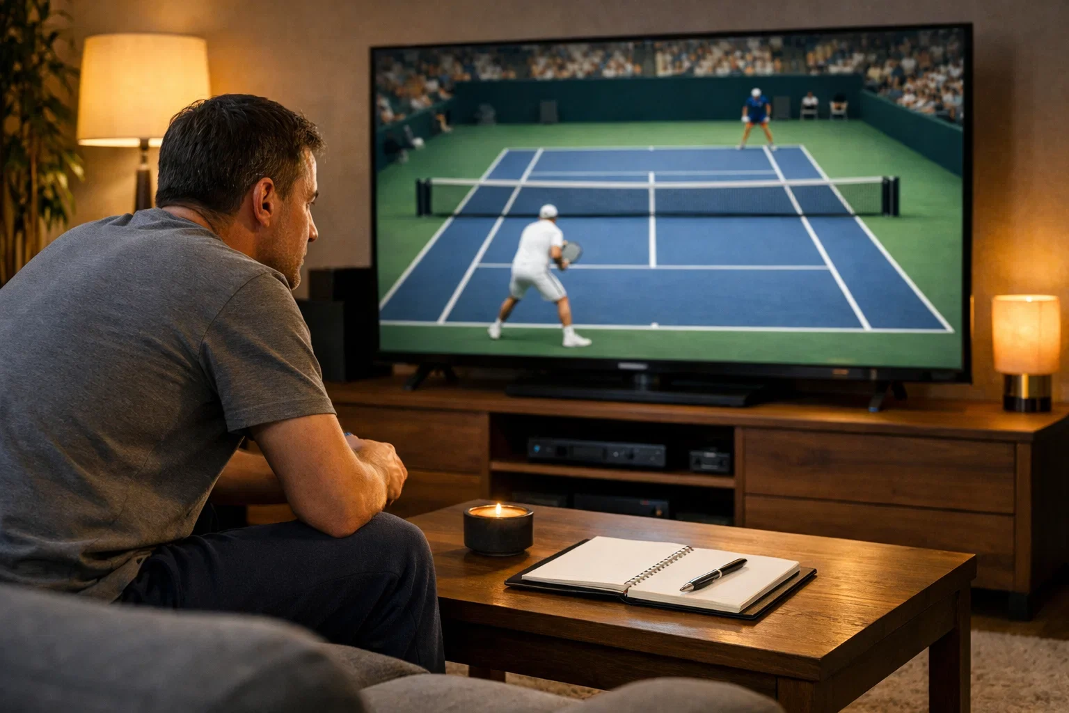 Personne regardant un match de tennis en direct sur télévision