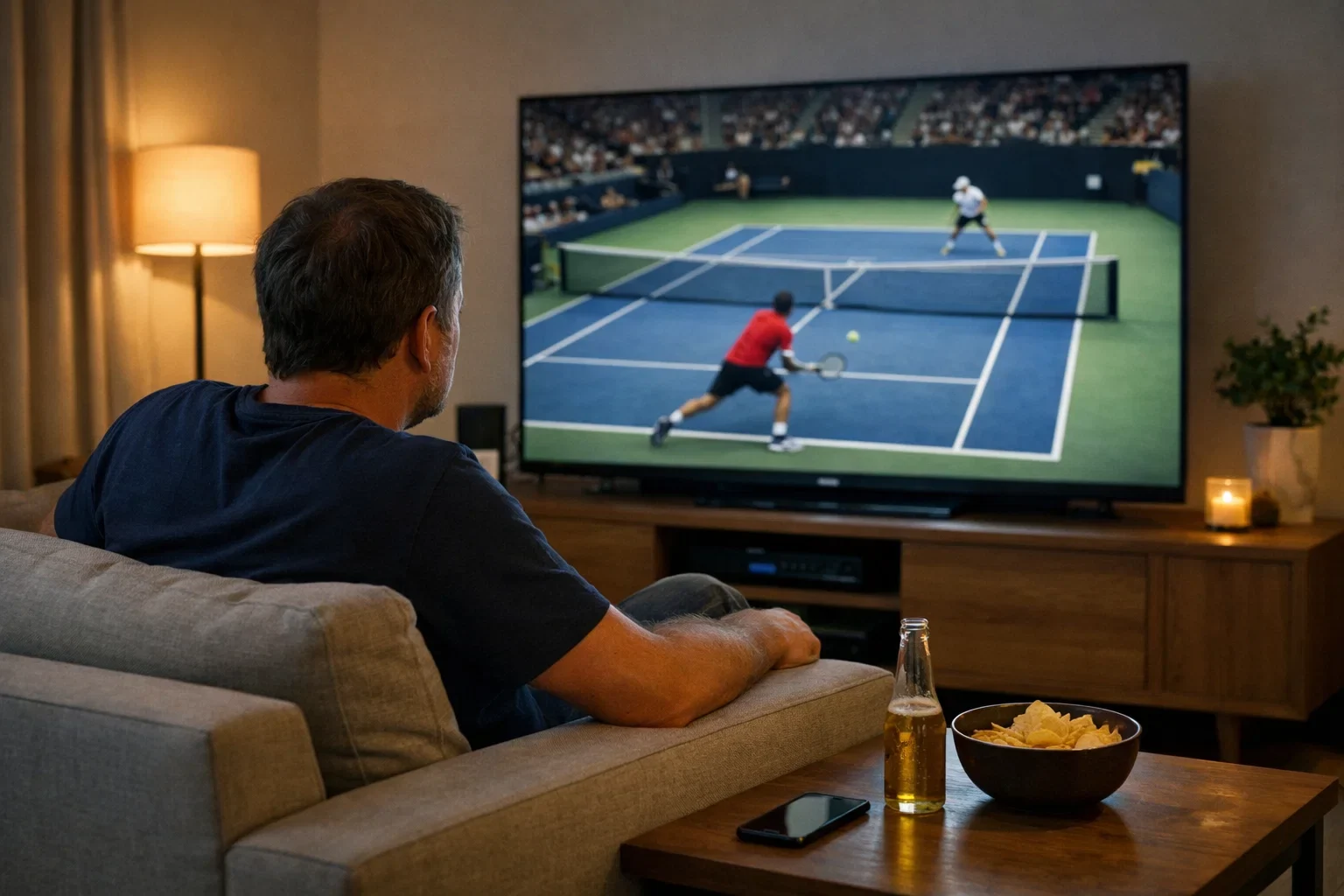 Personne regardant un match de tennis sur écran