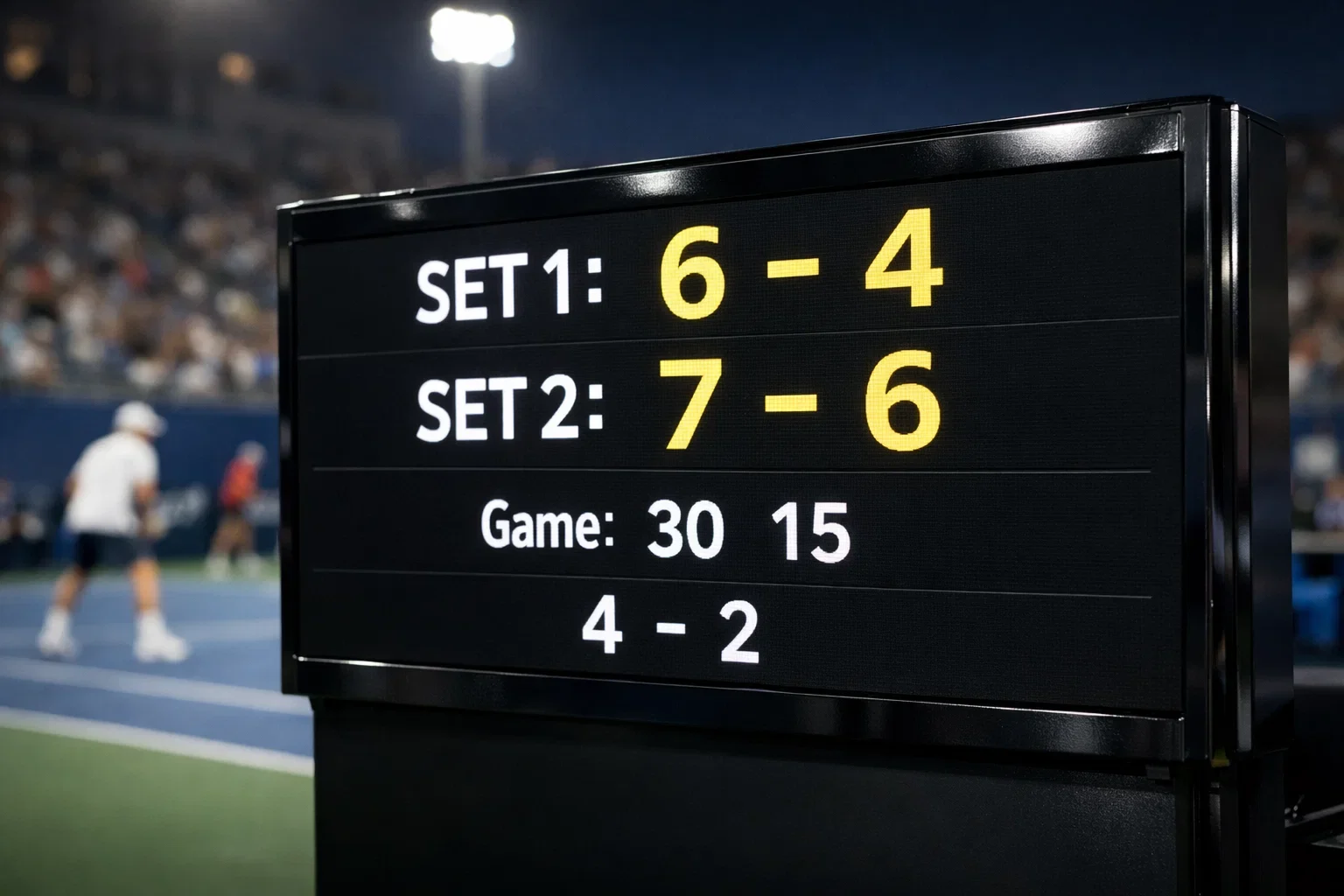 Tableau d'affichage montrant le score d'un match de tennis