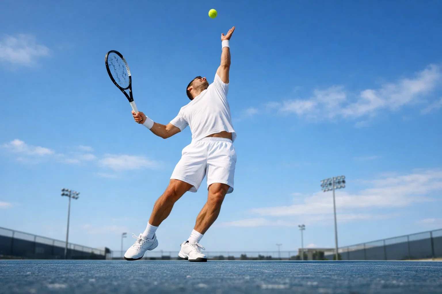 Joueur de tennis effectuant un service puissant